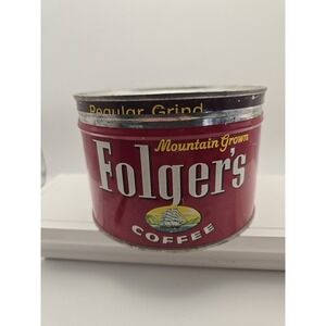 Vintage Folger's 1959 1 Ib Coffee Keywind‎ Can Mountain Grown Regular Vintage